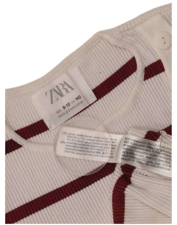 Zara Girls Vest Top 9-10 Years White Striped Viscose