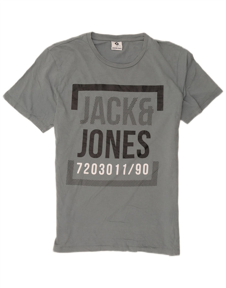 Jack & Jones Mens Graphic T-Shirt Top Large Grey Cotton