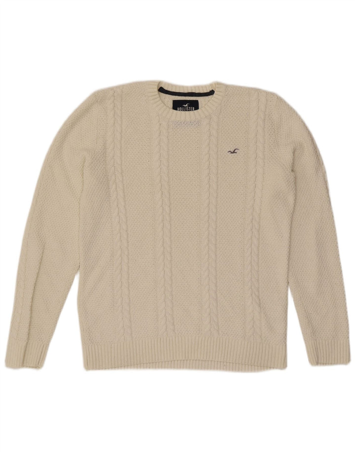 Hollister Mens Crew Neck Jumper Sweater Medium Beige Cotton