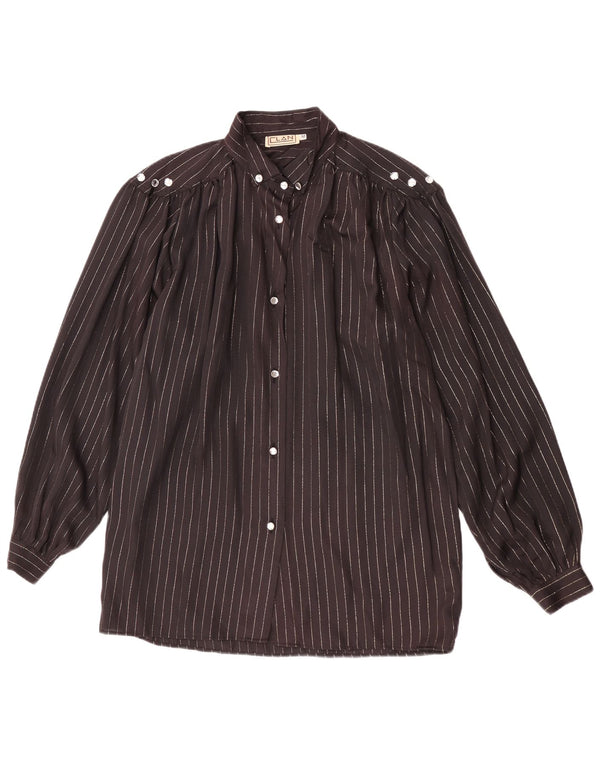 Vintage Womens Shirt Blouse UK 14 Medium Black Pinstripe