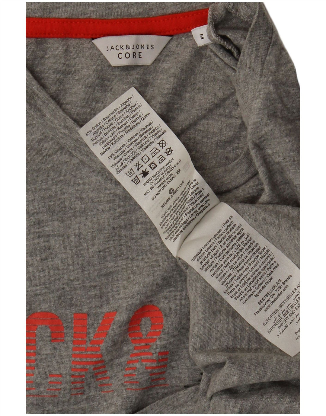 Jack & Jones Mens Core Graphic T-Shirt Top Medium Grey Cotton
