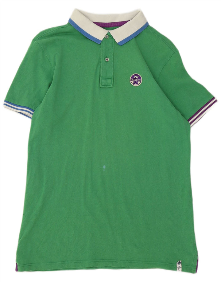 North Sails Mens Rugby Polo Shirt Large Green Striped
