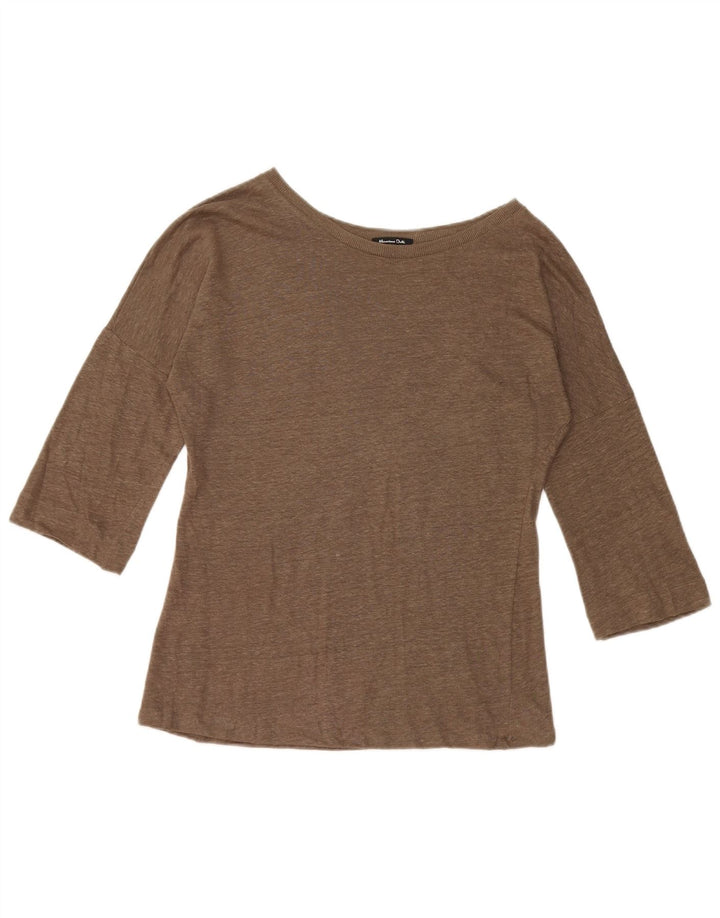 Massimo Dutti Womens Top 3/4 Sleeve UK 10 Small Khaki