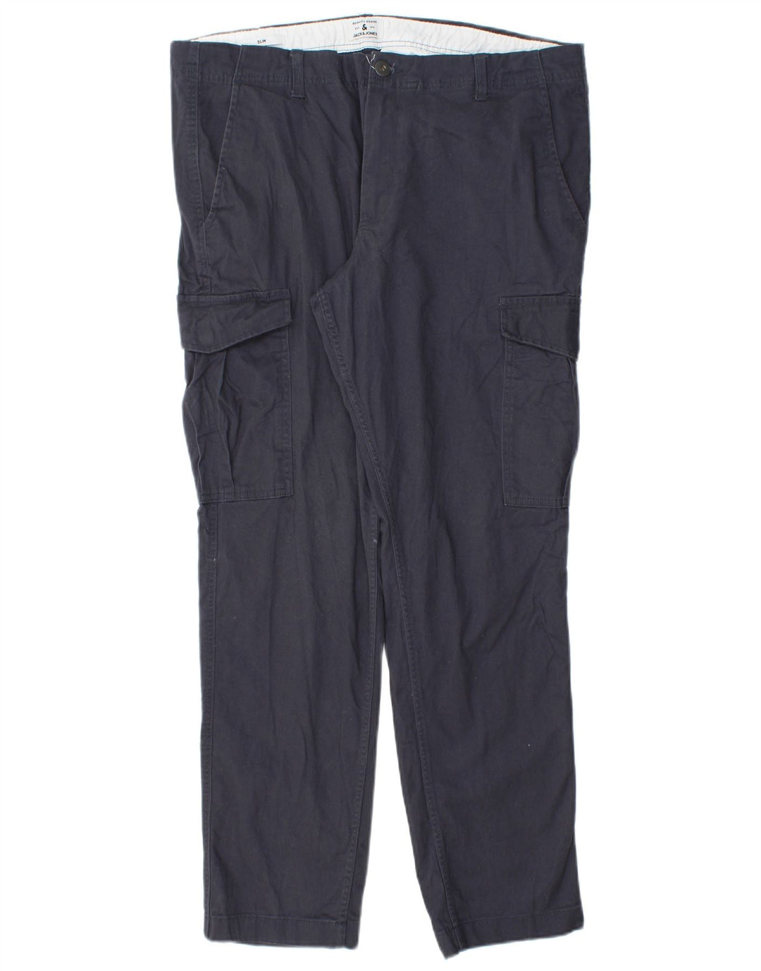 Jack & Jones Mens Slim Cargo Trousers W38 L30 Navy Blue Cotton
