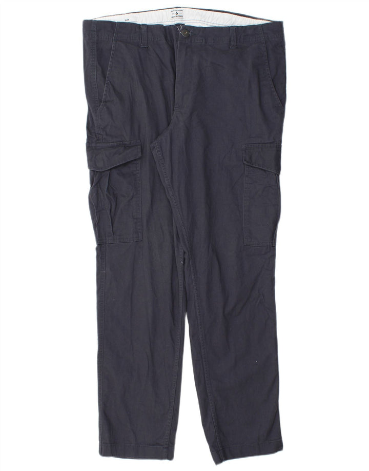 Jack & Jones Mens Slim Cargo Trousers W38 L30 Navy Blue Cotton