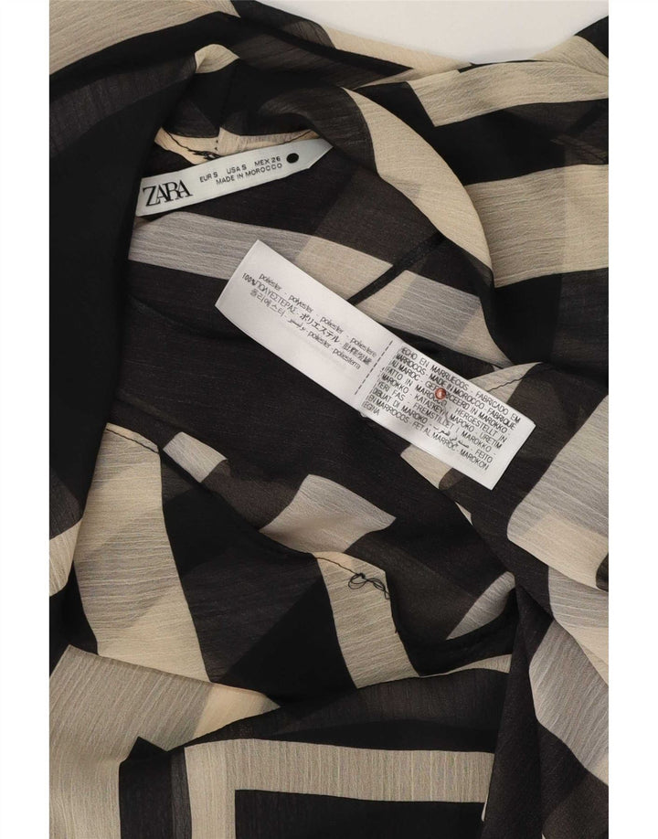 Zara Womens Blouse Top UK 10 Small Black Geometric Polyester