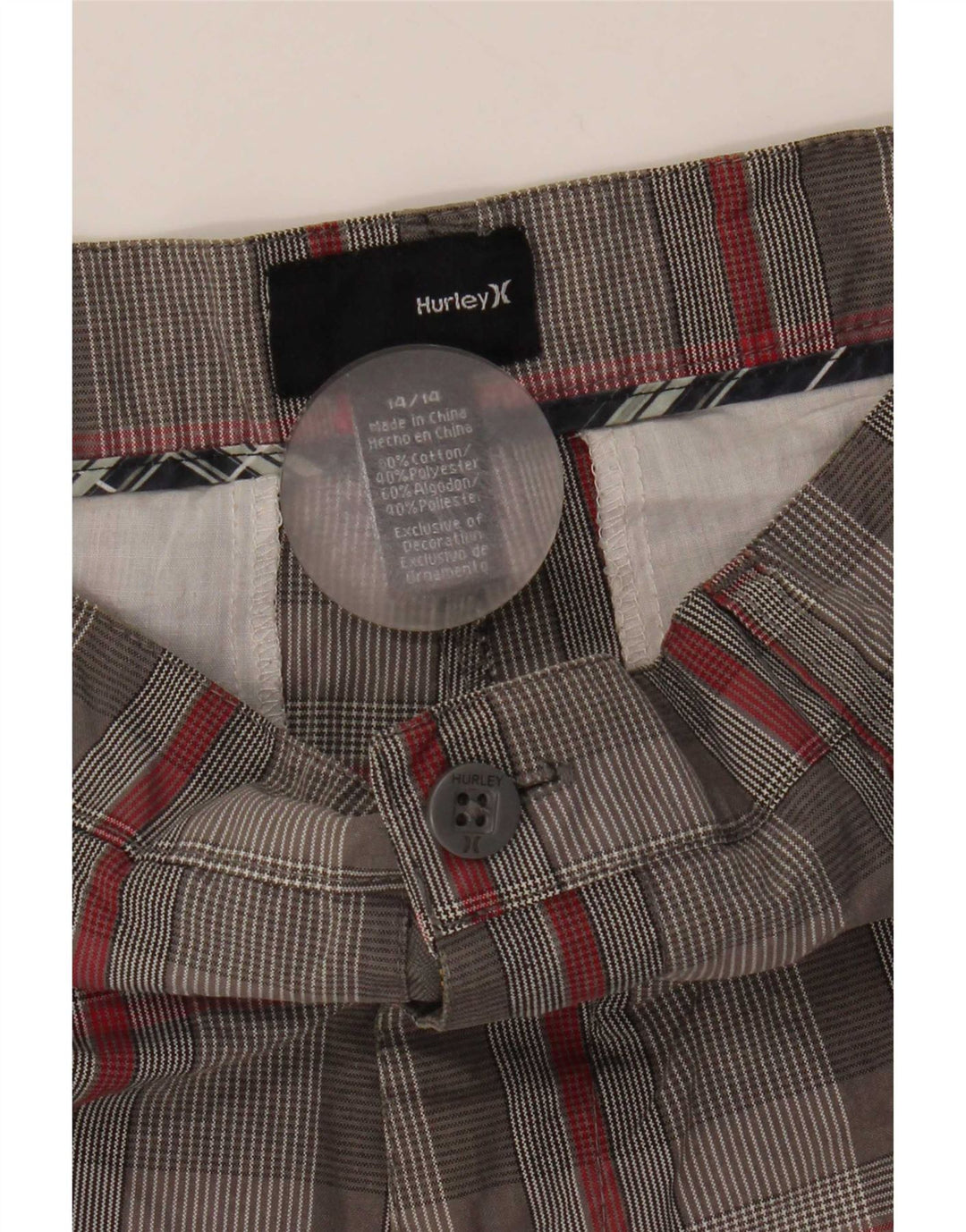 Hurley Boys Chino Shorts 13-14 Years W27 Grey Check Cotton