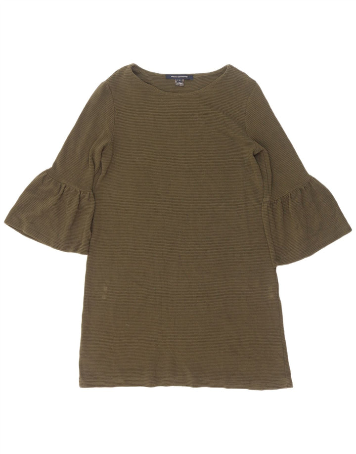 French Connection Womens 3/4 Sleeve Shift Dress UK 12 Medium Khaki Viscose