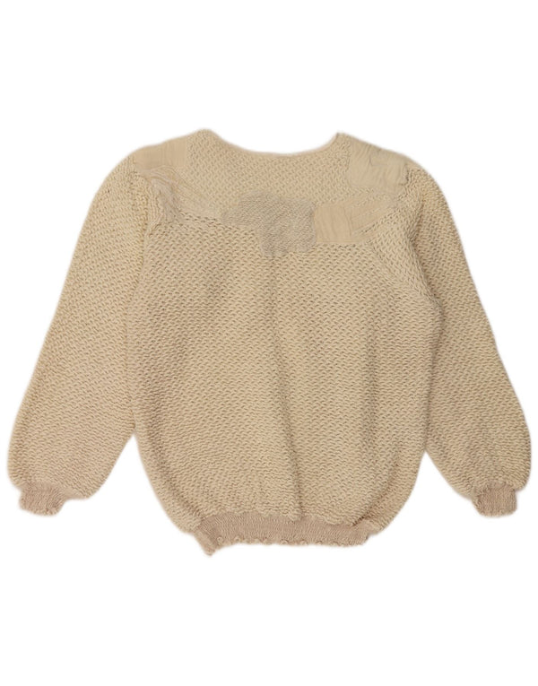 Vintage Womens Boat Neck Jumper Sweater UK 16 Large Beige Cotton