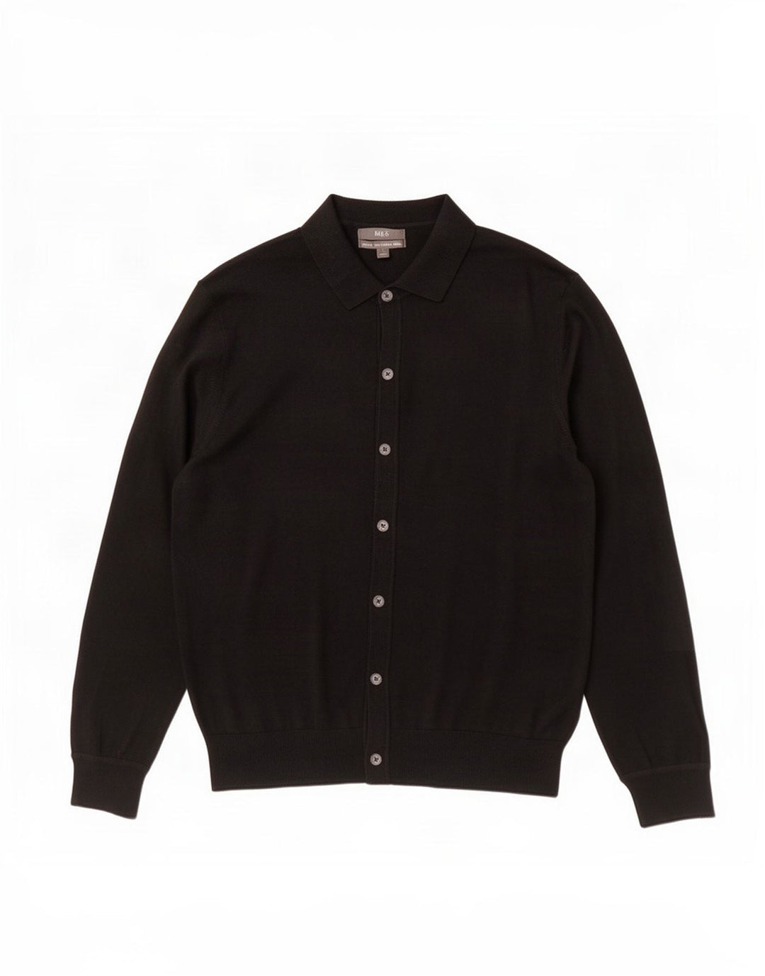 Marks & Spencer Mens Cardigan Sweater Large Black Merino Wool
