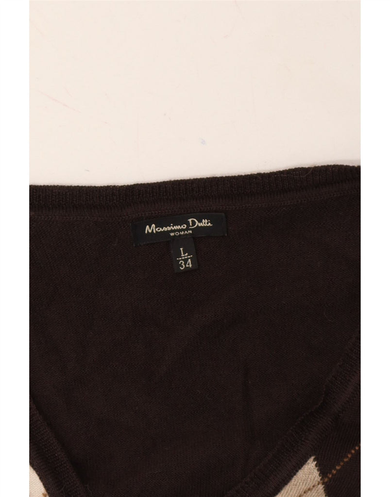 MASSIMO DUTTI Womens V-Neck Jumper Sweater UK 14 Large Brown Vintage Massimo Dutti and Second-Hand Massimo Dutti from Messina Hembry 