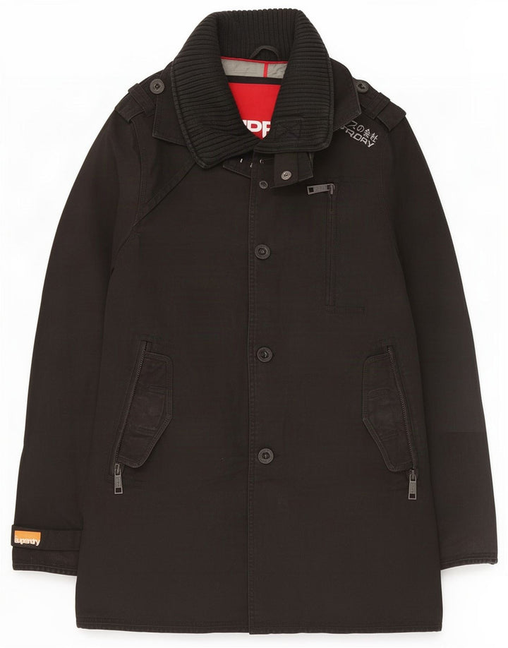 Superdry Mens Trench Coat UK 38 Medium Black Cotton
