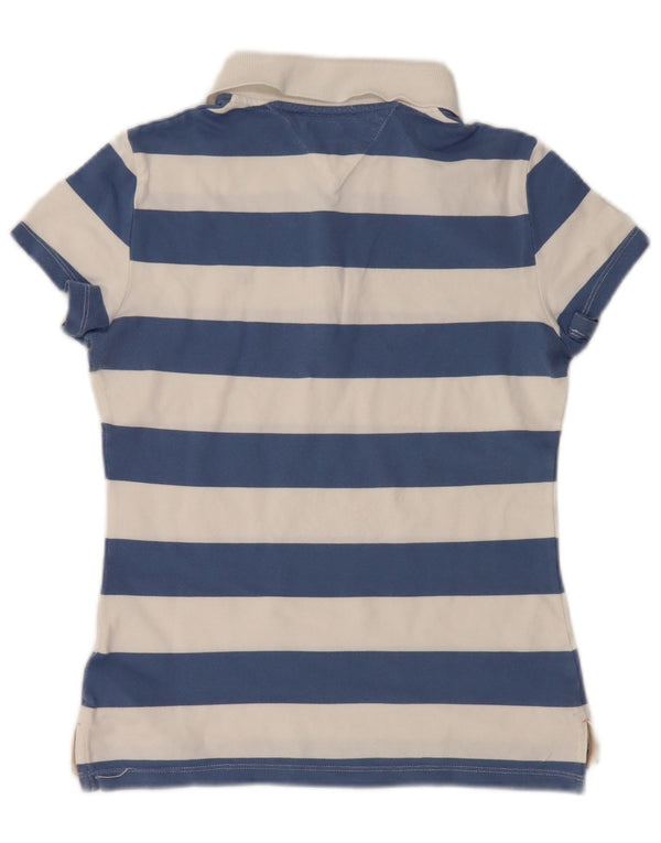 Tommy Hilfiger Womens Slim Fit Polo Shirt UK 12 Medium White Striped