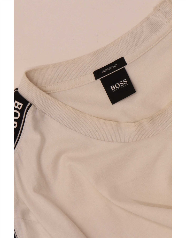 Hugo Boss Mens Graphic T-Shirt Top Medium White Colourblock Cotton