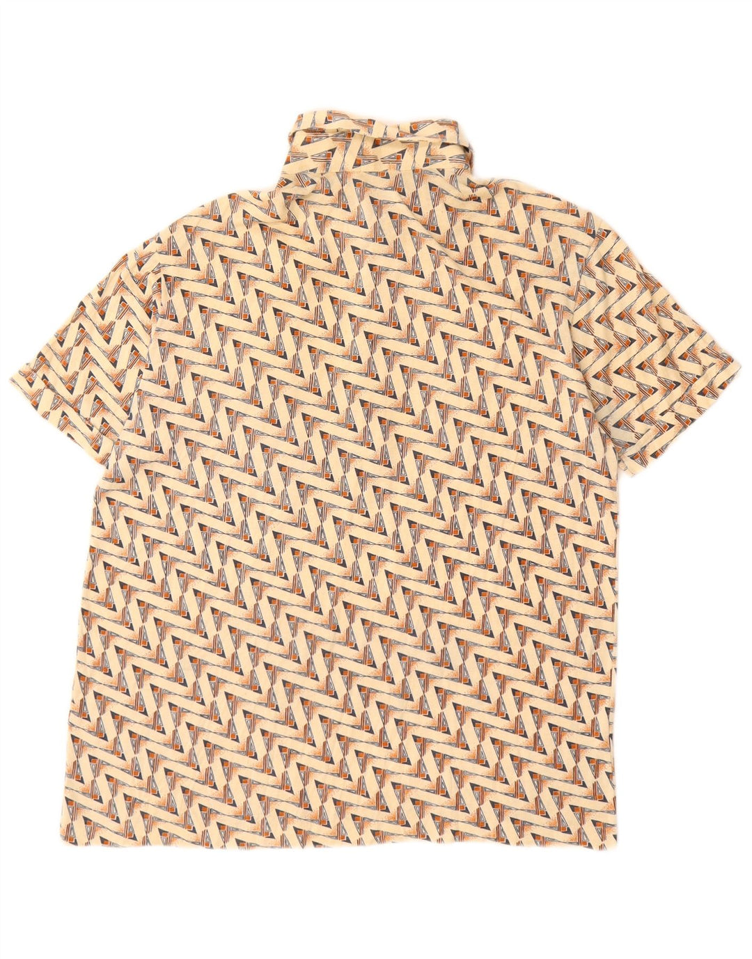 Vintage Mens Polo Shirt Medium Beige Geometric Cotton