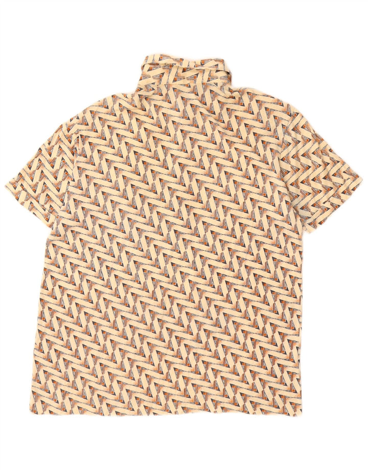 Vintage Mens Polo Shirt Medium Beige Geometric Cotton