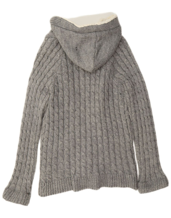 Zara Womens Hooded Cardigan Sweater UK 14 Medium Grey Acrylic