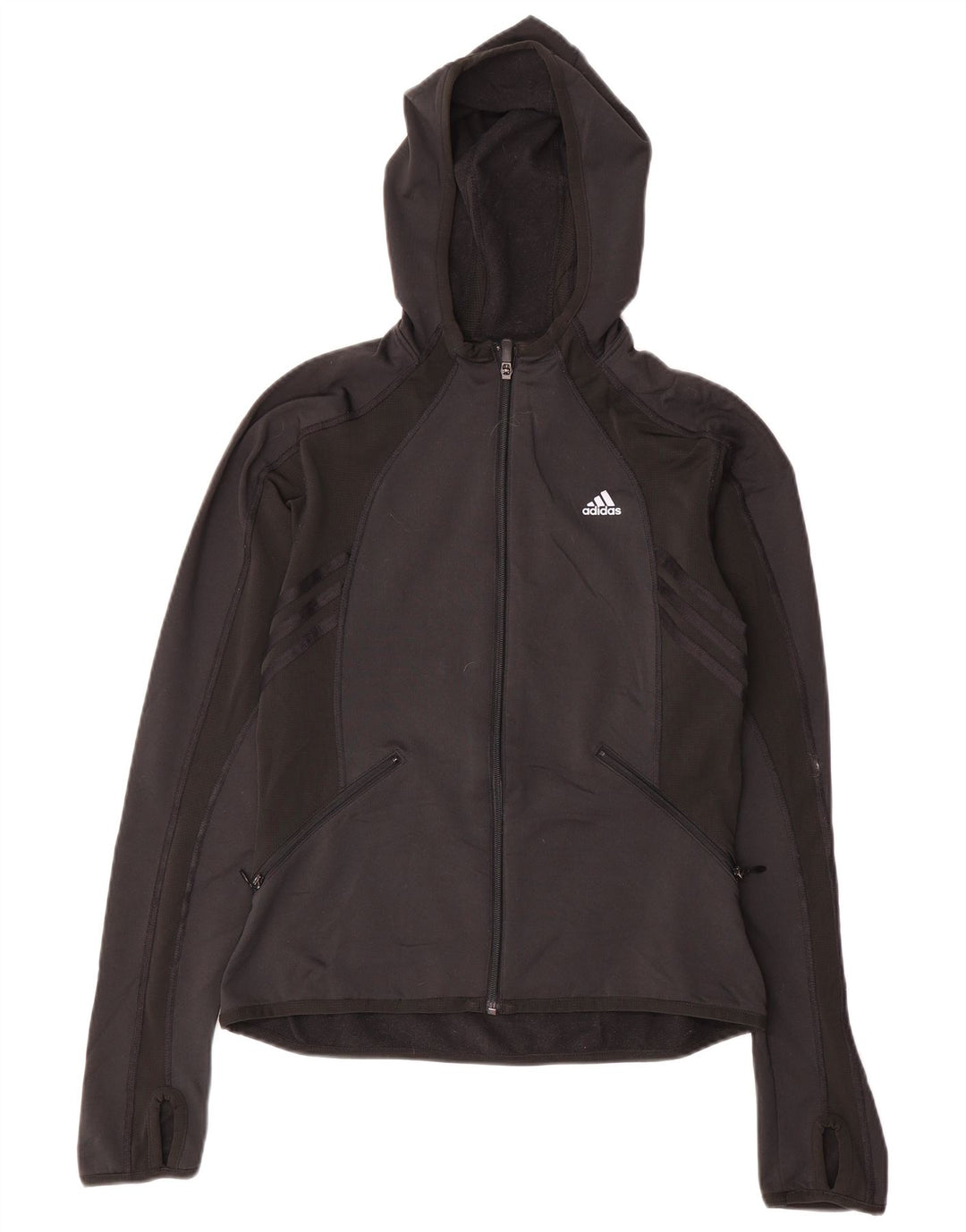 Adidas Womens Zip Hoodie Sweater UK 12 Medium Black Polyester