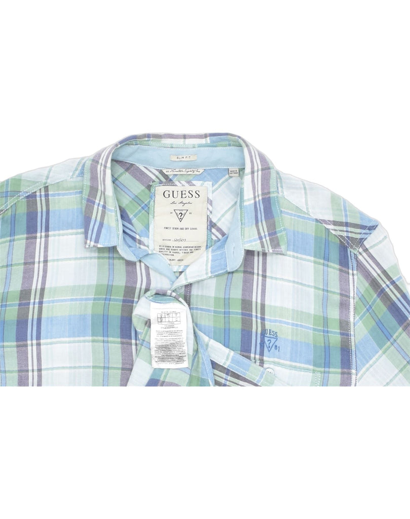 GUESS Mens Slim Fit Shirt Small Blue Check Cotton | Vintage | Thrift | Second-Hand | Used Clothing | Messina Hembry 