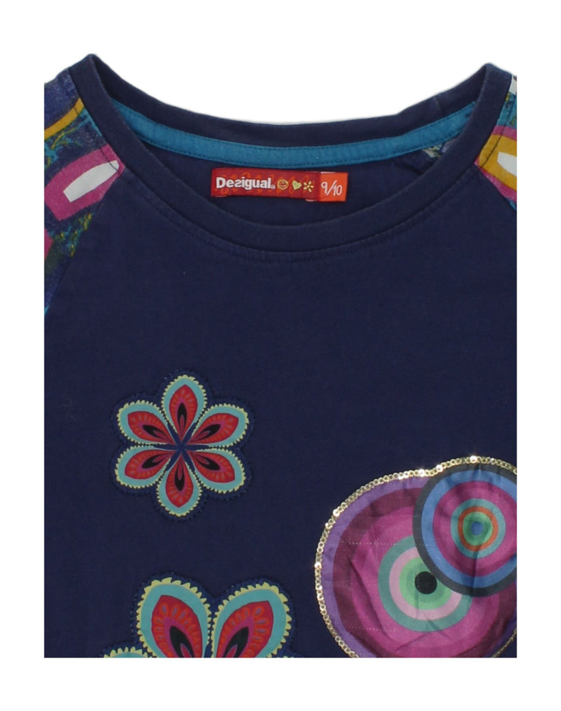 DESIGUAL Girls Long Sleeve Tunic Top 9-10 Years Navy Blue Patchwork Cotton | Vintage Desigual | Thrift | Second-Hand Desigual | Used Clothing | Messina Hembry 