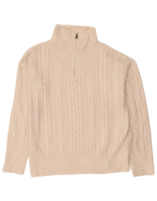 Fat Face Womens Oversized Zip Neck Jumper Sweater UK 12 Medium Off White