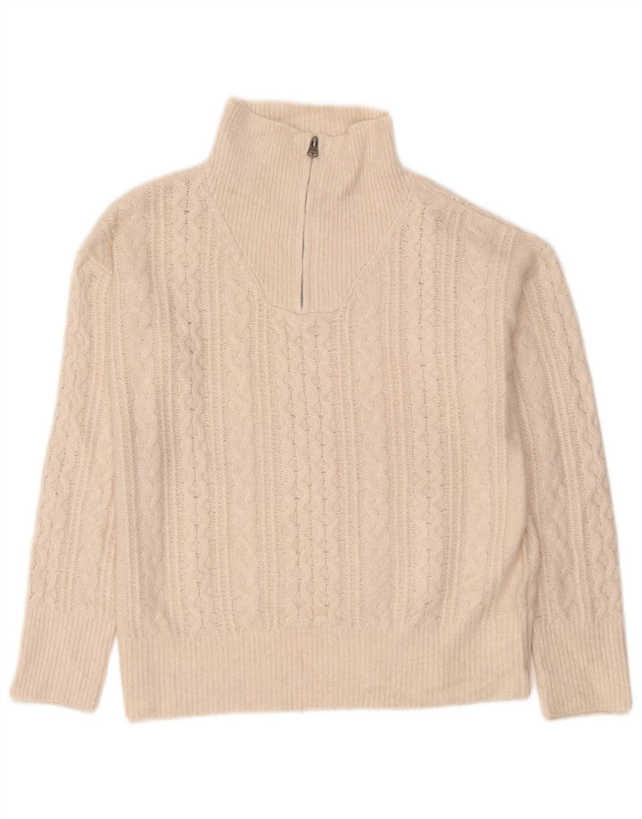 Fat Face Womens Oversized Zip Neck Jumper Sweater UK 12 Medium Off White