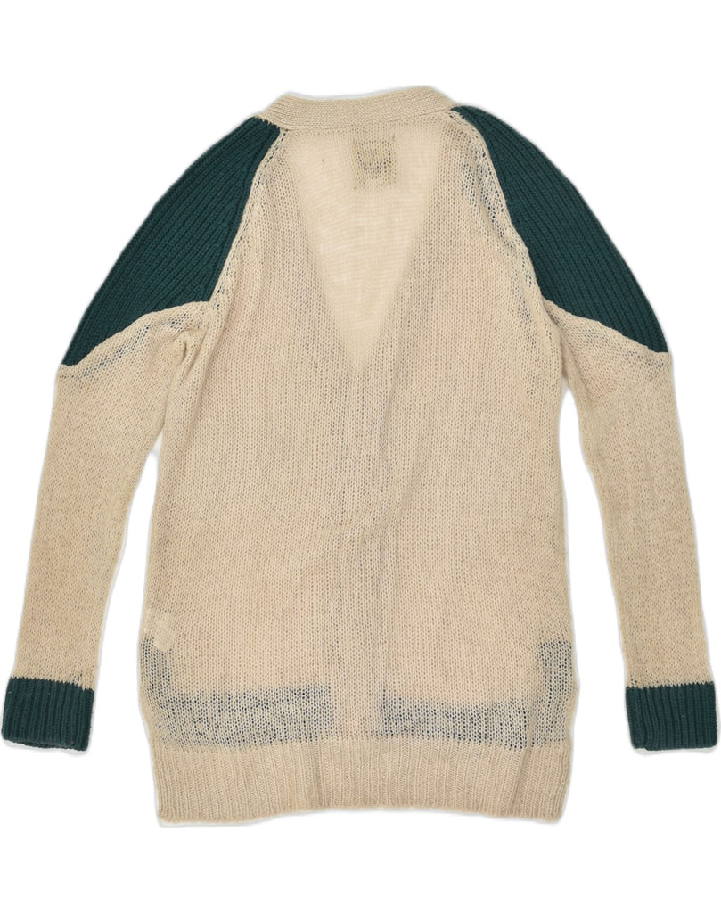 ALCOTT Womens Cardigan Sweater UK 10 Small Beige Colourblock Acrylic | Vintage Alcott | Thrift | Second-Hand Alcott | Used Clothing | Messina Hembry 