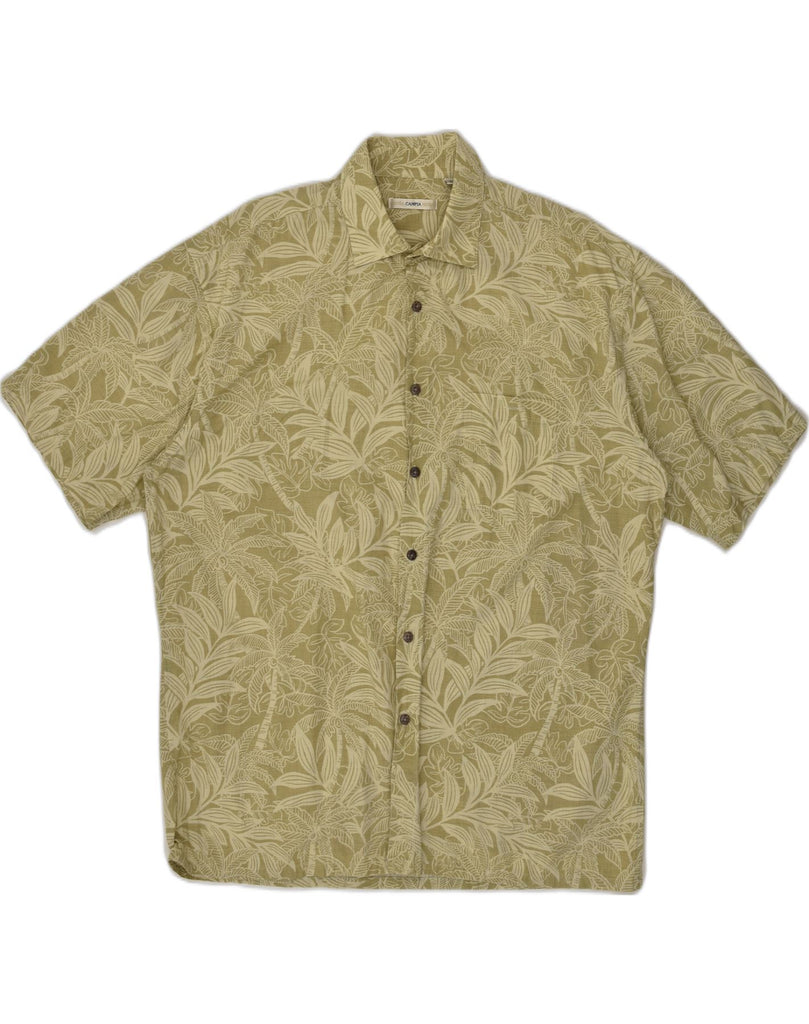 VINTAGE Mens Short Sleeve Shirt Large Khaki Floral Cotton | Vintage Vintage | Thrift | Second-Hand Vintage | Used Clothing | Messina Hembry 