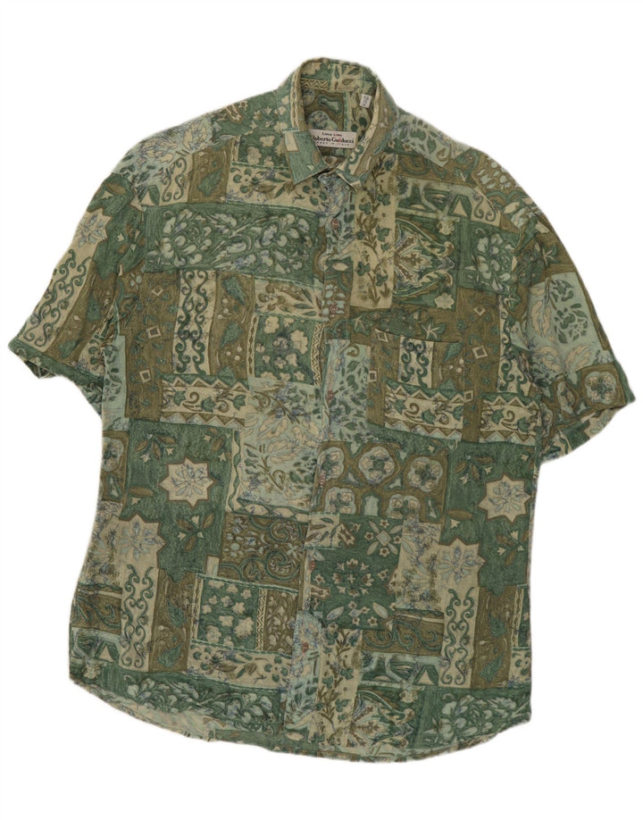 Roberto Guiducci Mens Shirt Size 40 15 3/4 Medium Green Patchwork