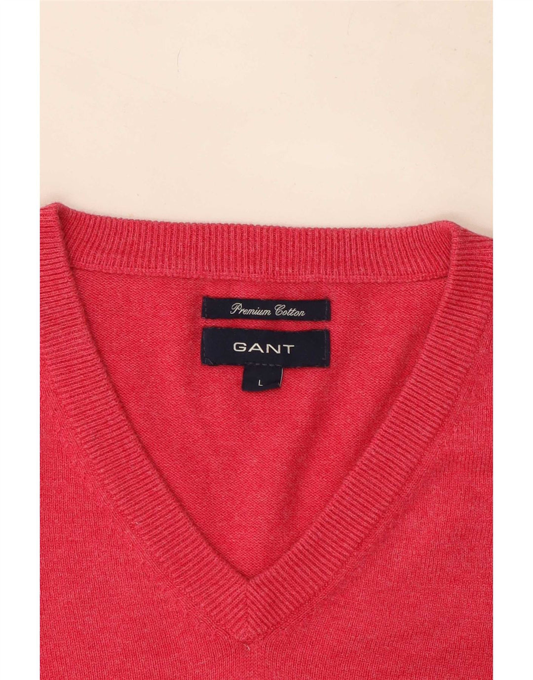 Gant Mens V-Neck Jumper Sweater Large Pink Cotton