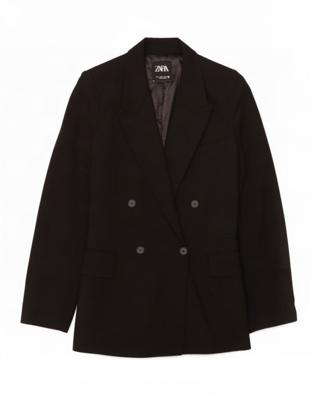 Zara Womens Double Breasted Blazer Jacket UK 12 Medium Black