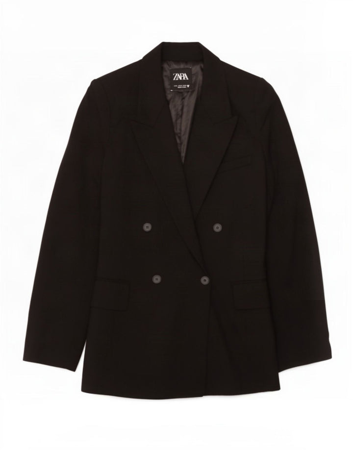 Zara Womens Double Breasted Blazer Jacket UK 12 Medium Black