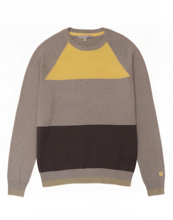 Fat Face Mens Crew Neck Jumper Sweater Large Grey Colourblock Cotton