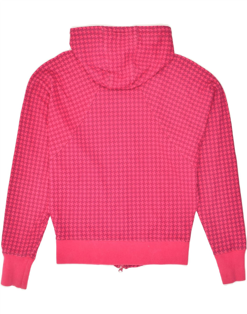 NIKE Womens Zip Hoodie Sweater UK 14 Medium Pink Houndstooth Cotton | Vintage Nike | Thrift | Second-Hand Nike | Used Clothing | Messina Hembry 