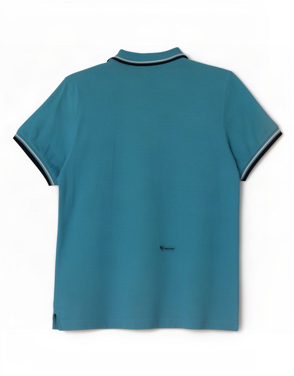 Lotto Mens Polo Shirt Medium Blue Striped Cotton