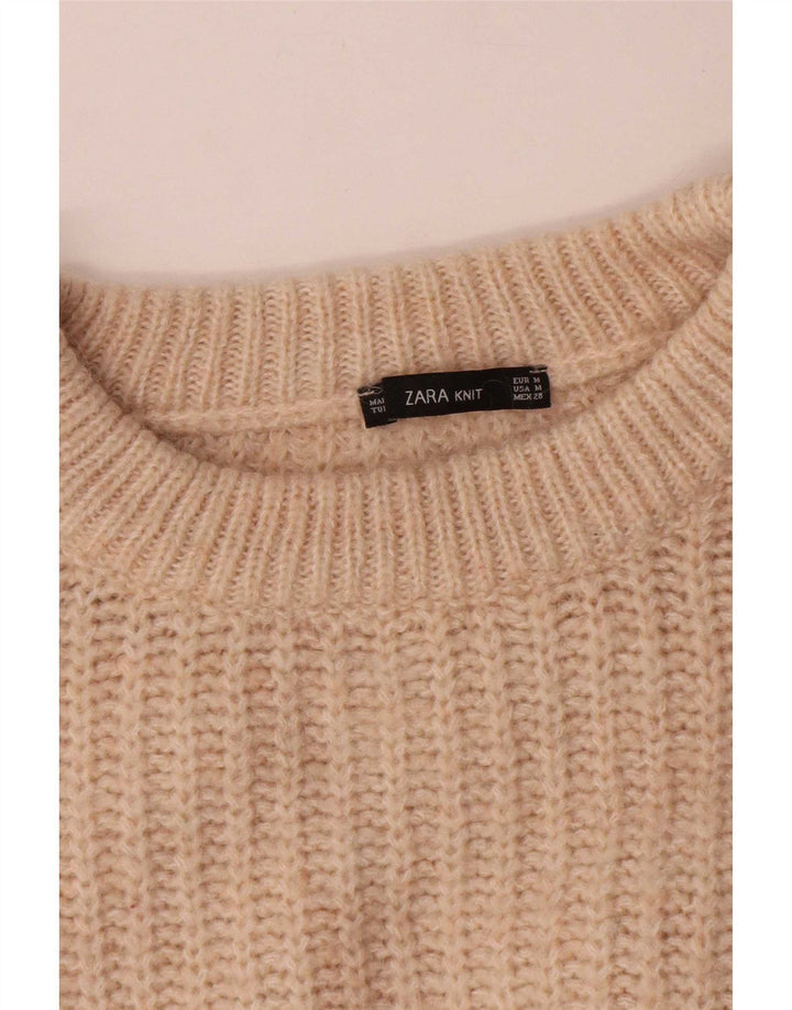 Zara Womens Oversized Crew Neck Jumper Sweater UK 14 Medium Beige