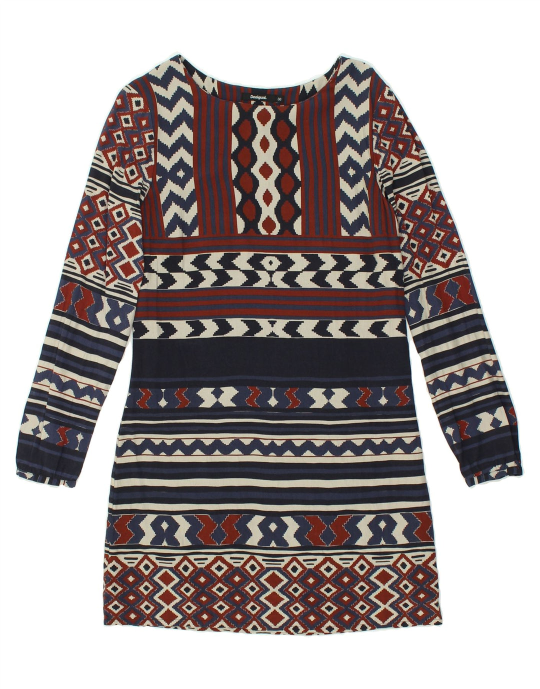 DESIGUAL Womens Long Sleeve Tunic Dress EU 36 Small Brown Fair Isle | Vintage Desigual | Thrift | Second-Hand Desigual | Used Clothing | Messina Hembry 