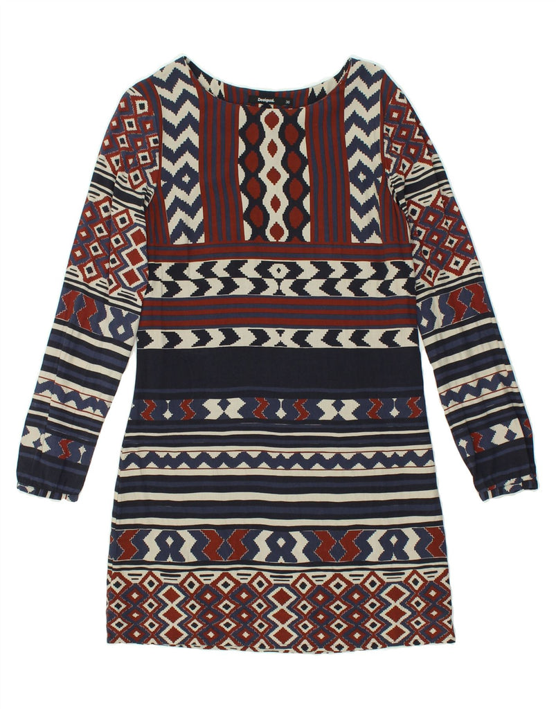 DESIGUAL Womens Long Sleeve Tunic Dress EU 36 Small Brown Fair Isle | Vintage Desigual | Thrift | Second-Hand Desigual | Used Clothing | Messina Hembry 