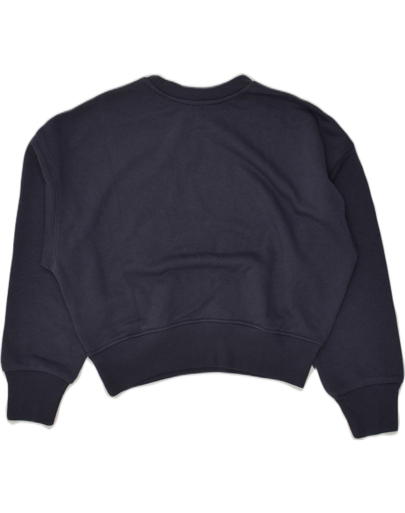 UNIQLO Womens Crop Oversized Sweatshirt Jumper UK 2 2XS Navy Blue Cotton | Vintage Uniqlo | Thrift | Second-Hand Uniqlo | Used Clothing | Messina Hembry 