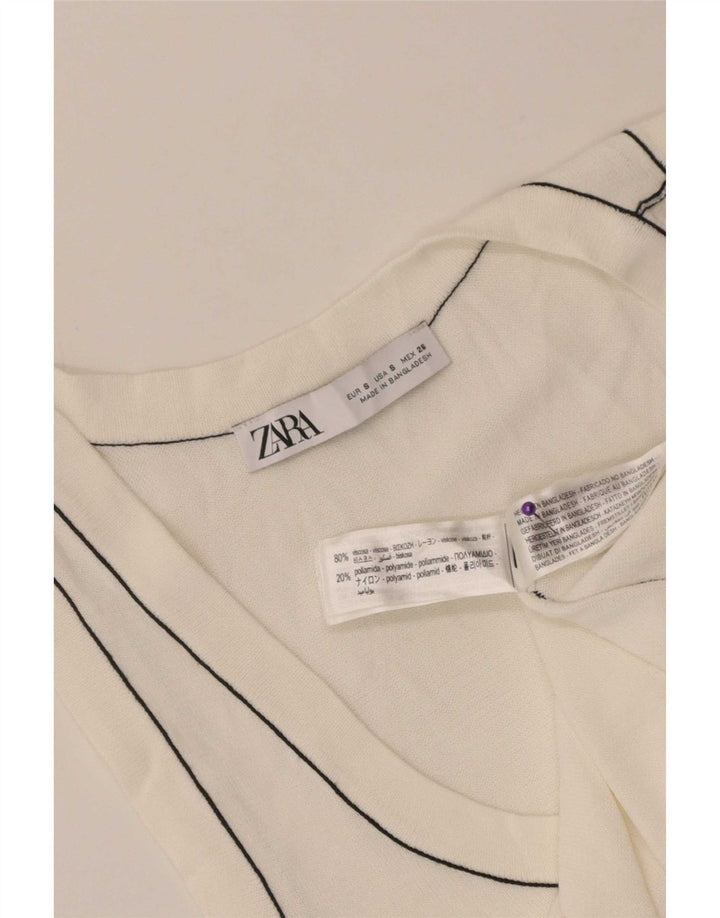 Zara Womens Vest Top UK 8 Small Off White Viscose