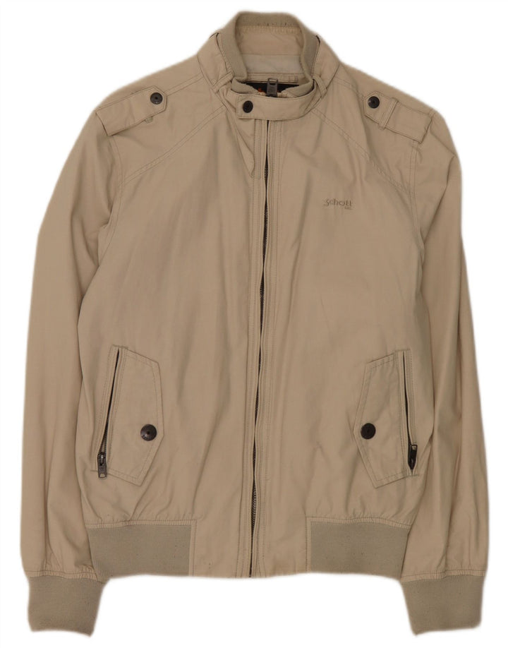 Schott Mens Military Bomber Jacket UK 38 Medium Beige Cotton