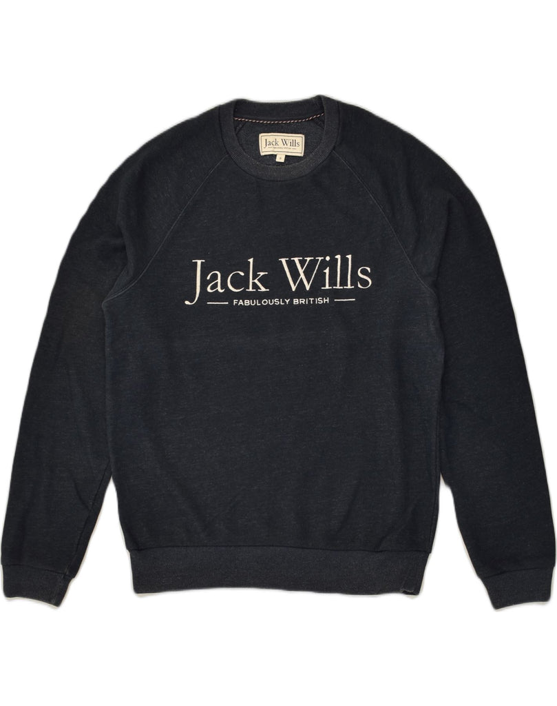 JACK WILLS Mens Graphic Sweatshirt Jumper Small Navy Blue Cotton | Vintage Jack Wills | Thrift | Second-Hand Jack Wills | Used Clothing | Messina Hembry 