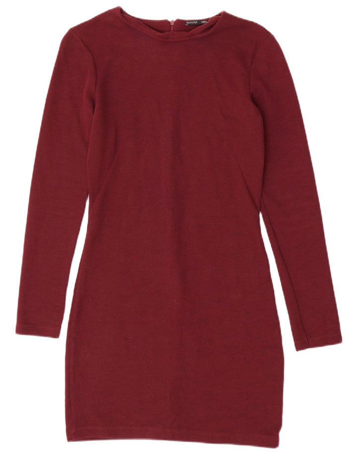 Zara Womens Long Sleeve Sheath Dress UK 8 Small Maroon Polyester