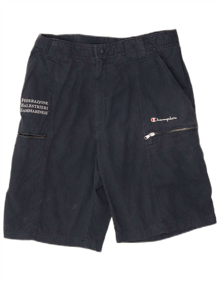 CHAMPION Mens Graphic Cargo Shorts Medium W30 Navy Blue Cotton