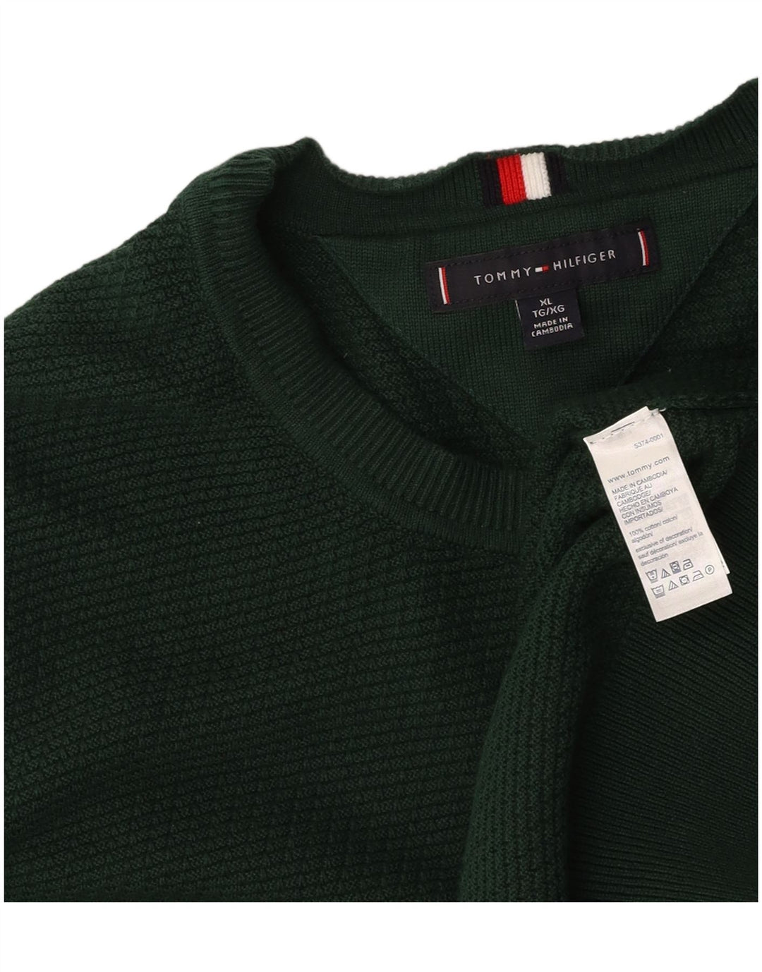 TOMMY HILFIGER Mens Crew Neck Jumper Sweater XL Green Cotton