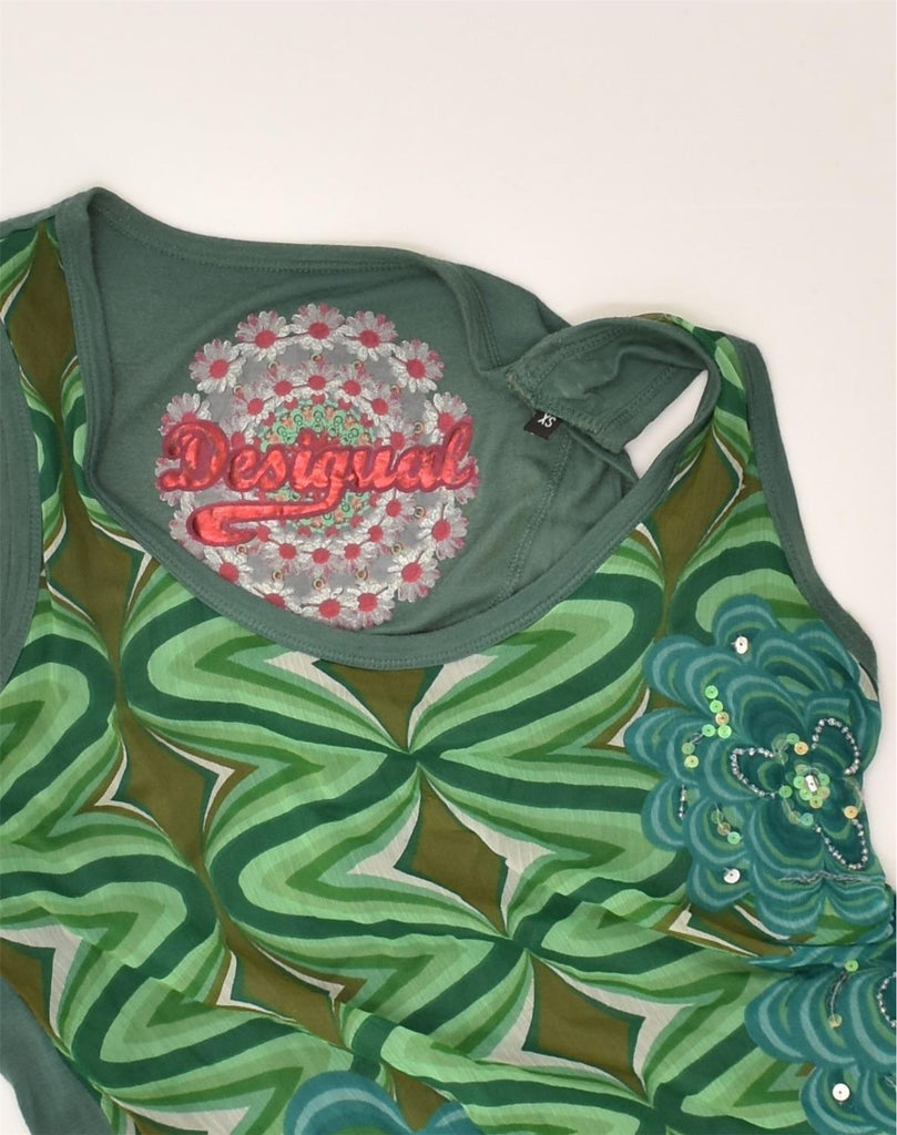 DESIGUAL Womens Sleeveless Blouse Top UK 6 XS Green Viscose | Vintage Desigual | Thrift | Second-Hand Desigual | Used Clothing | Messina Hembry 