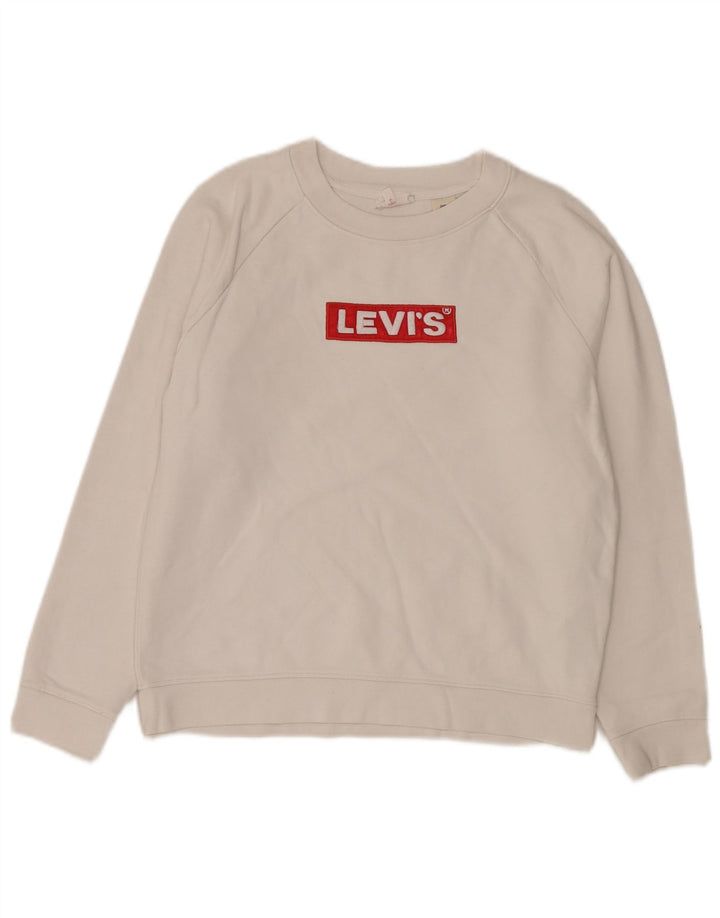Levi's Womens Graphic Oversized Sweatshirt Jumper UK 6 XS White Cotton