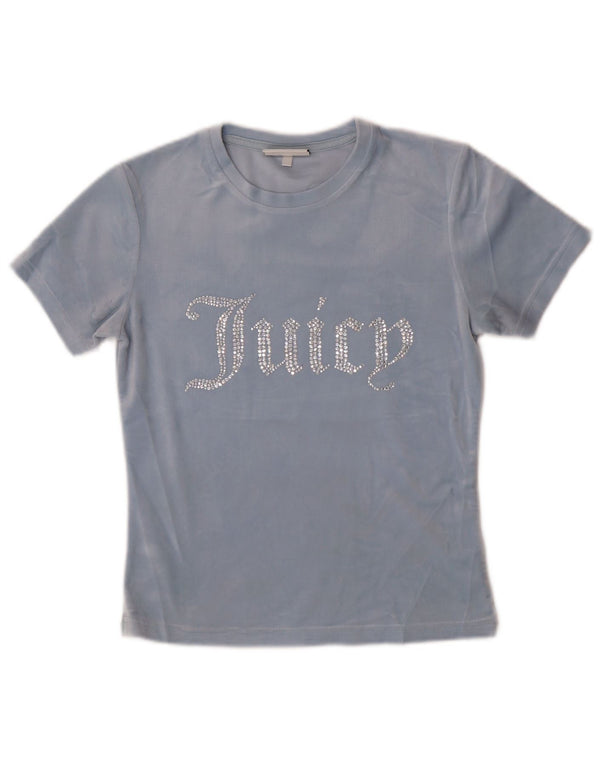 Juicy Couture Womens Velour Graphic T-Shirt Top UK 12 Medium Blue Polyester