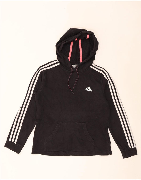 Adidas Womens Hoodie Jumper UK 8/10 Small Black Cotton