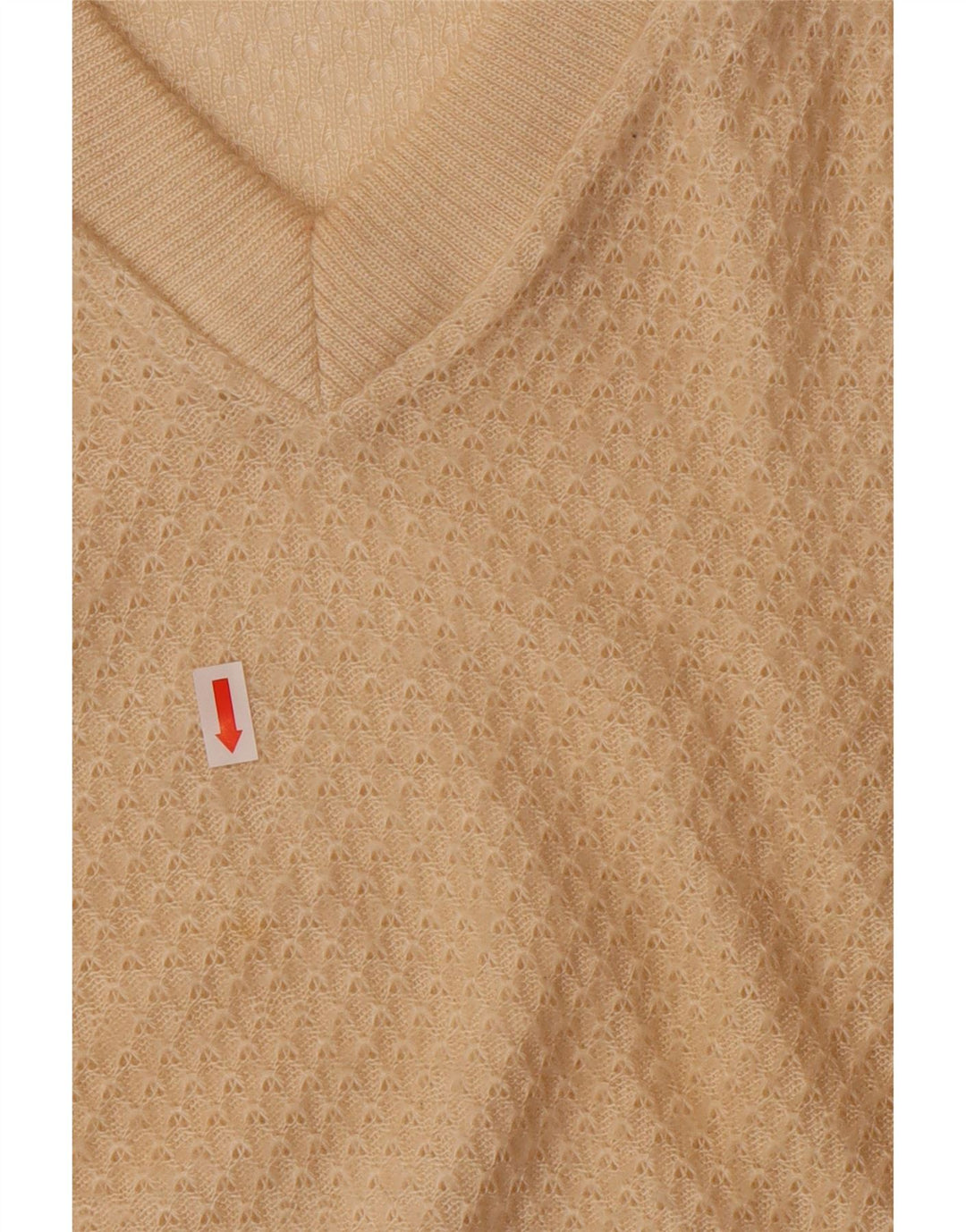 VINTAGE Womens Crop V-Neck Jumper Sweater EU 40 Medium Beige Acrylic Vintage Vintage and Second-Hand Vintage from Messina Hembry 